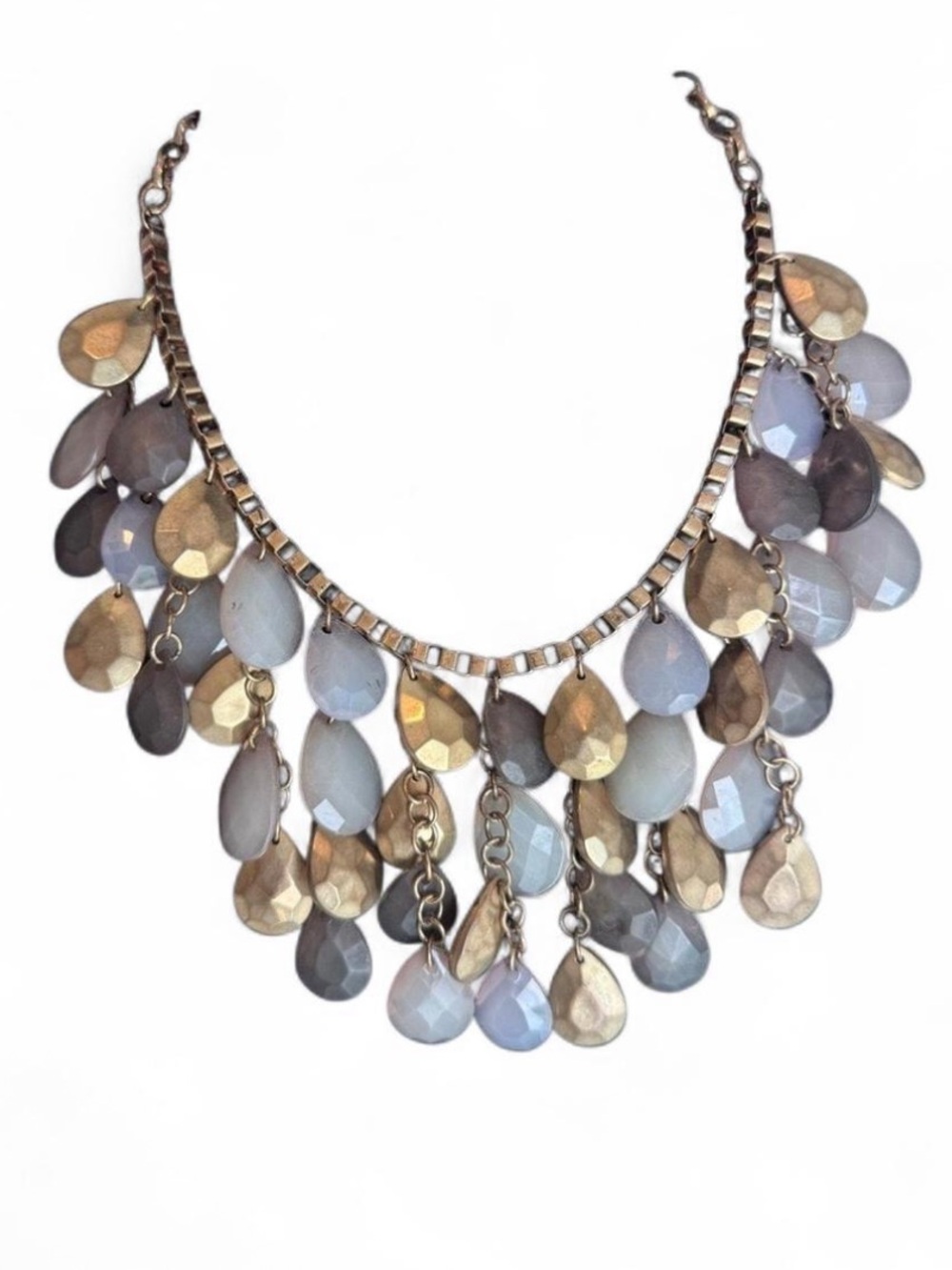 Necklace-Vintage Statement Teardrop Bib Necklace in Gold Lavender and Gray